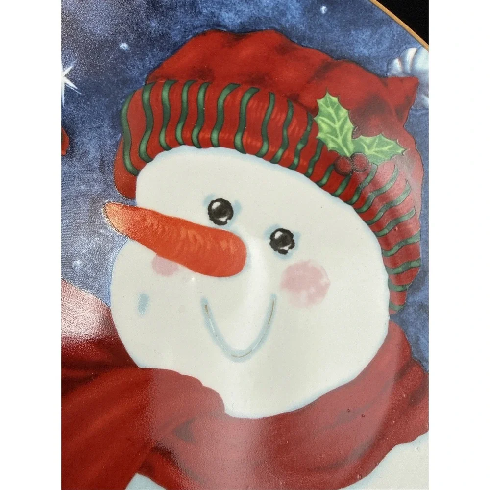 Christmas Holiday Night Snowman Decorative Plate 12.5